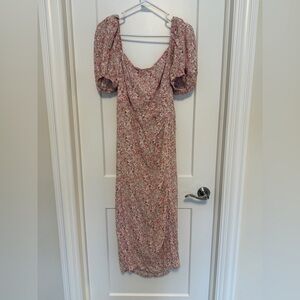 ASTR the label floral midi puff sleeve smocked back sundress dress size M